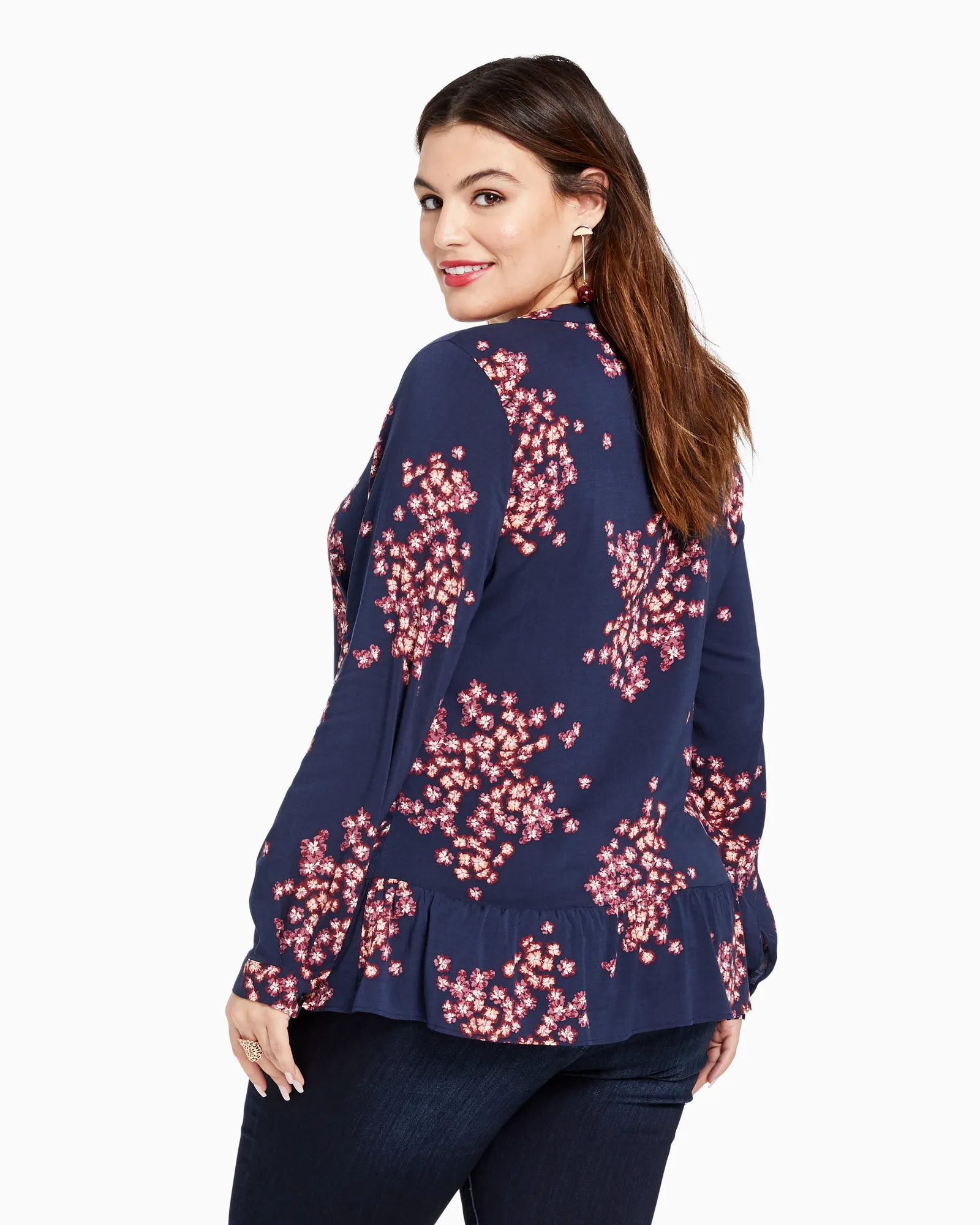 Alex Ruffled Button-Down Shirt | Navy / Burgundy