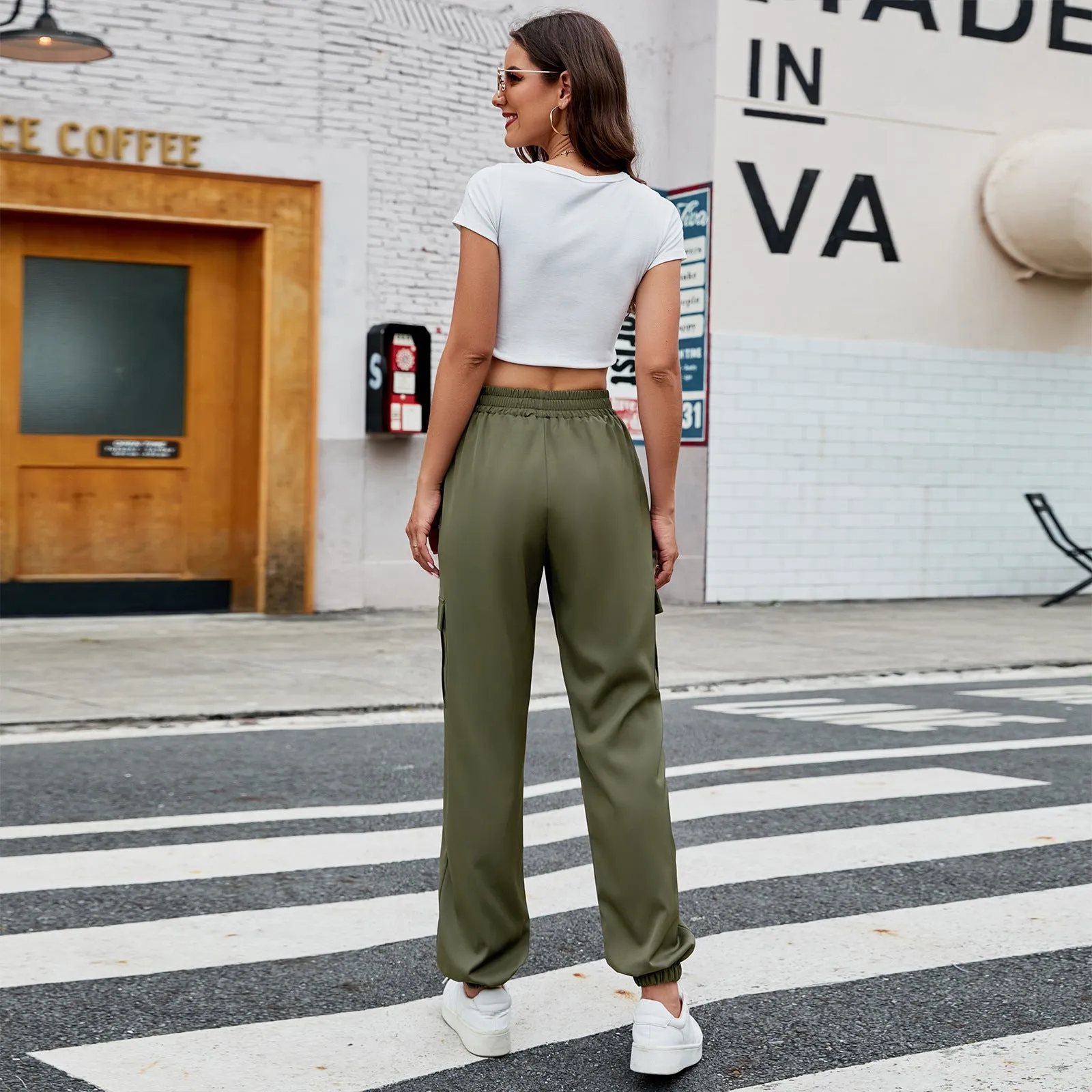Casual Drawstring Solid Color Pockets Overalls Wholesale Pants