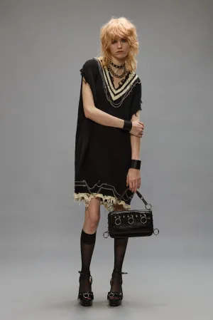 CHAIN EMBELLISHED VEST DRESS - BLACK