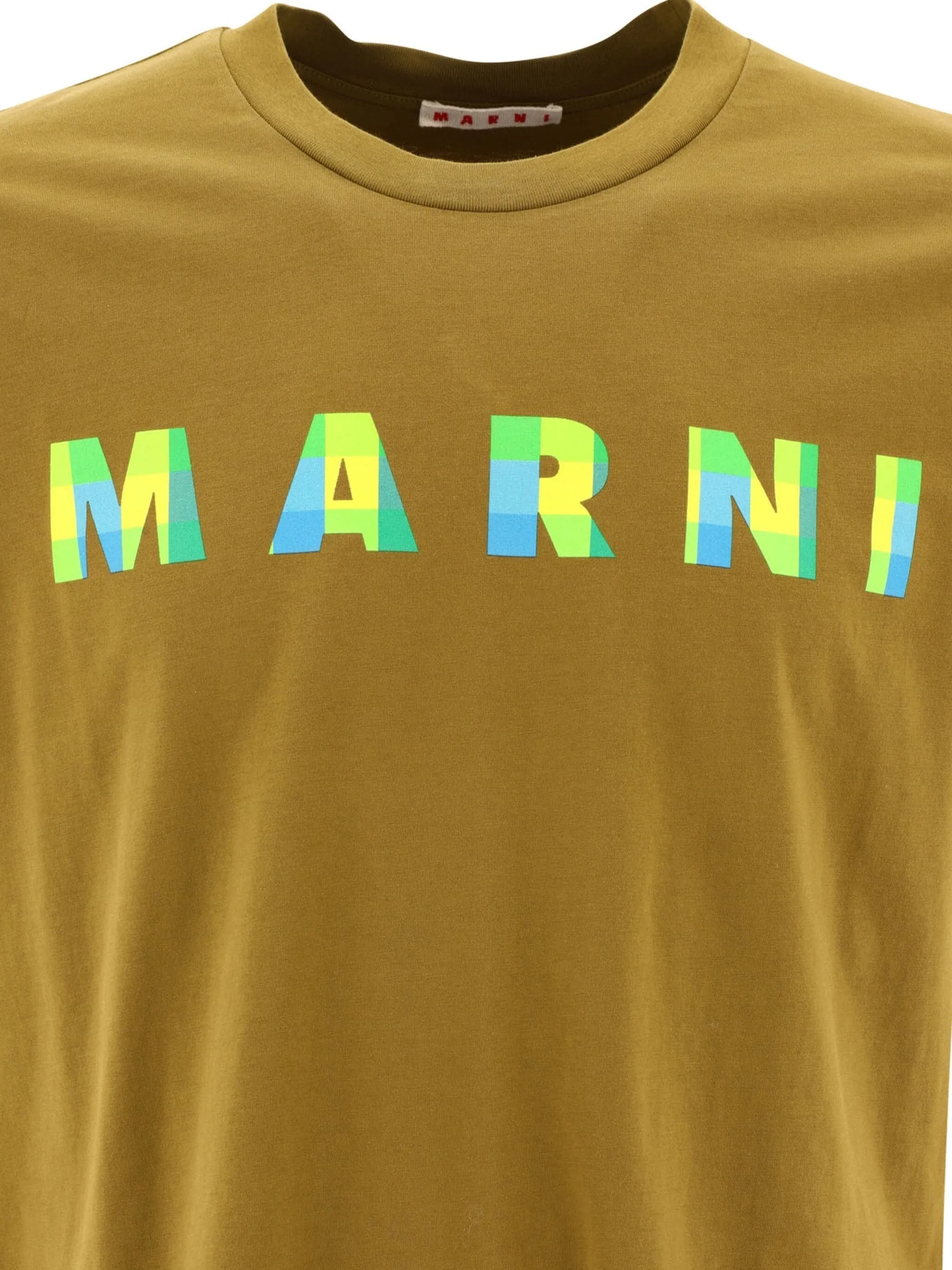 GINGHAM-FILLED STAMP LOGO-PRINT T-SHIRT