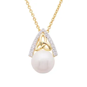 Gold Vermeil Studded Trinity Knot Pearl Pendant