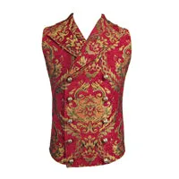 Gothic Embroidery Men's Print Vest Punk Sleeveless V-neck Vest Retro Court Style Fancy Pattern Vest Steampunk Banquet Vest