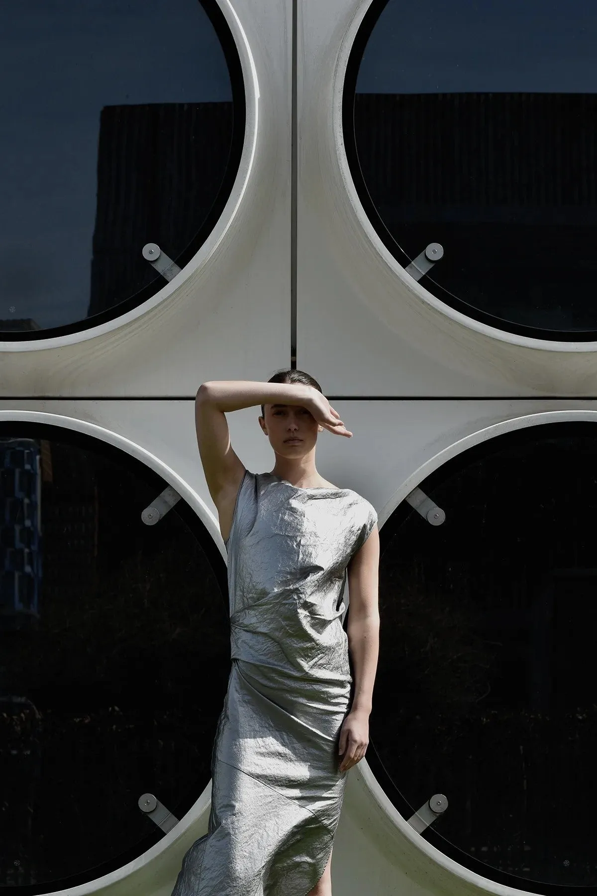 Jamal Draped Dress in Antique Silver