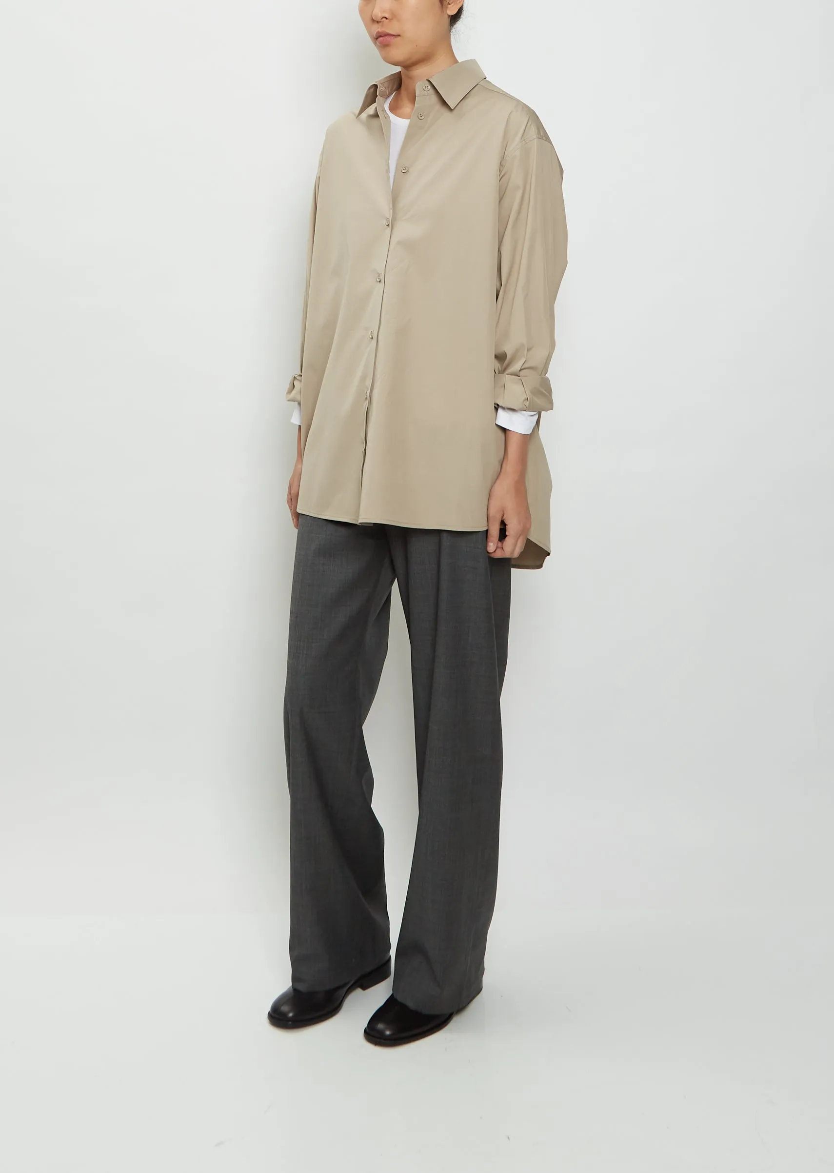 Oversized Button Down Shirt — Brown