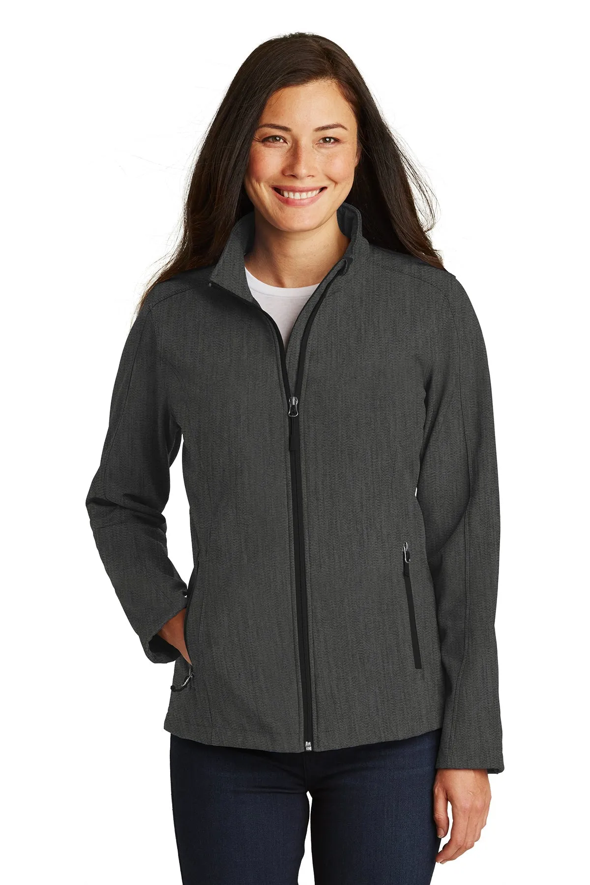 Port Authority Ladies Core Soft Shell Customized Jackets, Black Charcoal Heather