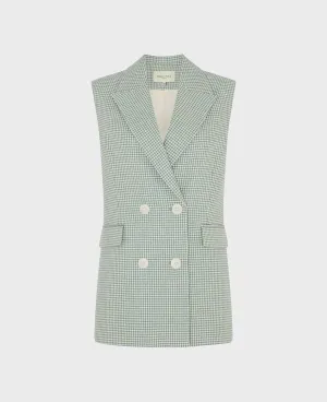 Trinity Cotton Silk Blend Houndstooth Sleeveless Jacket