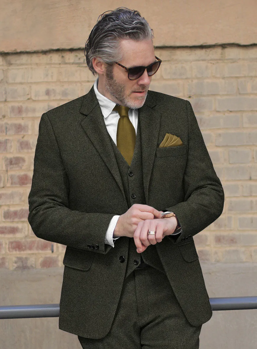 Vintage Flat Green Herringbone Tweed Jacket