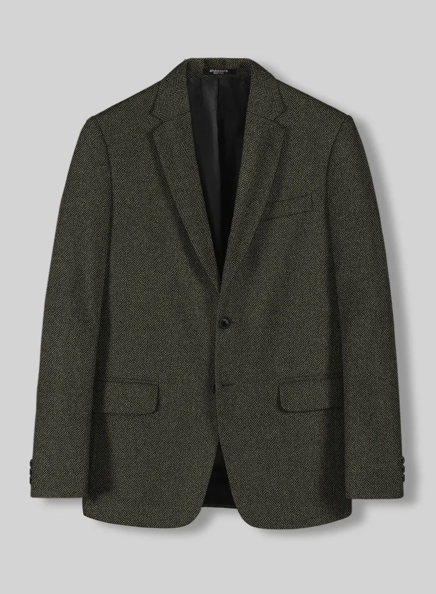 Vintage Flat Green Herringbone Tweed Jacket