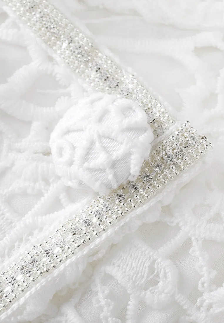 White Lace Cap Sleeves Tie-waist Vest