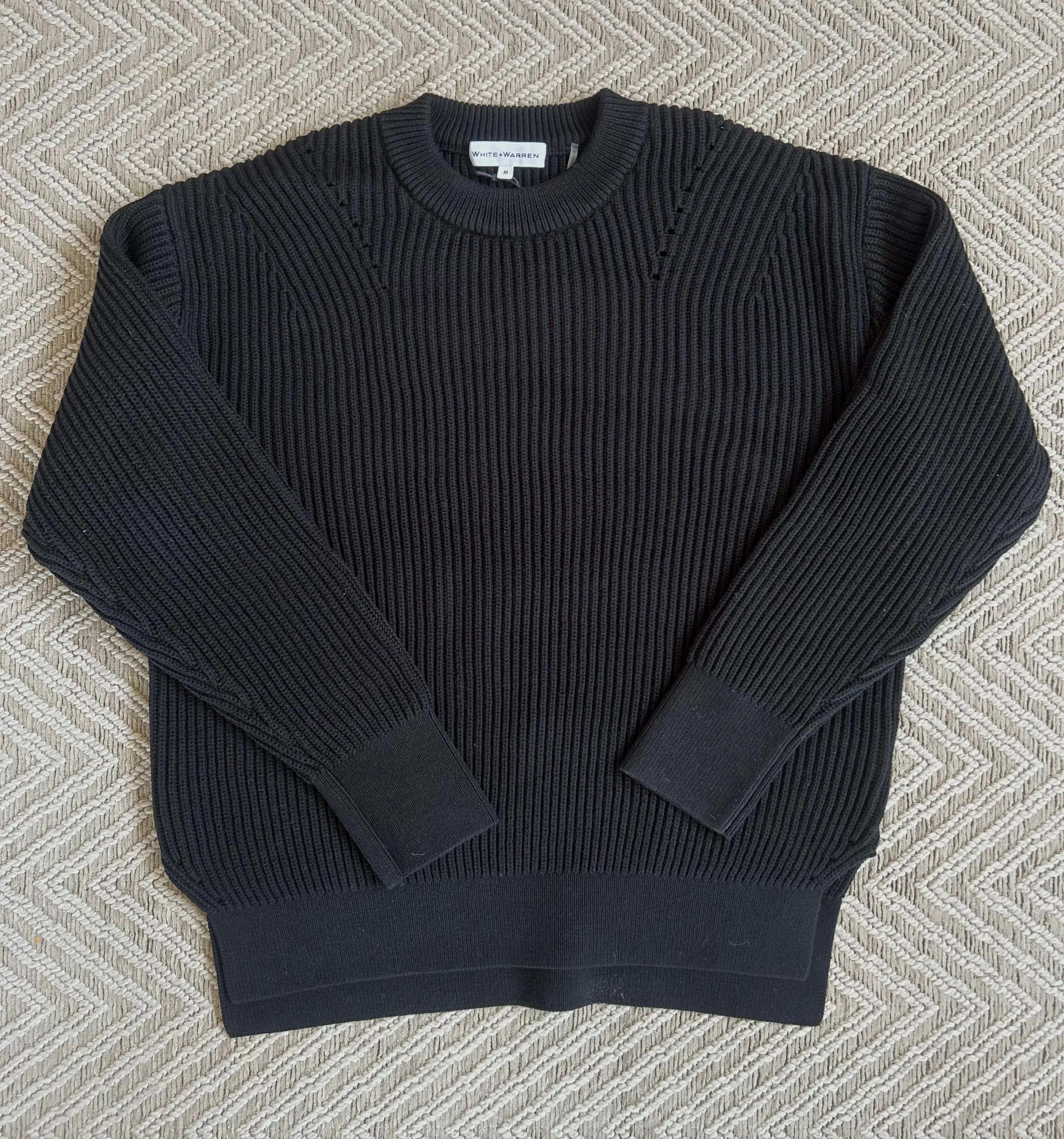 White   Warren - Core Spun Cotton Ribbed Crewneck in Black