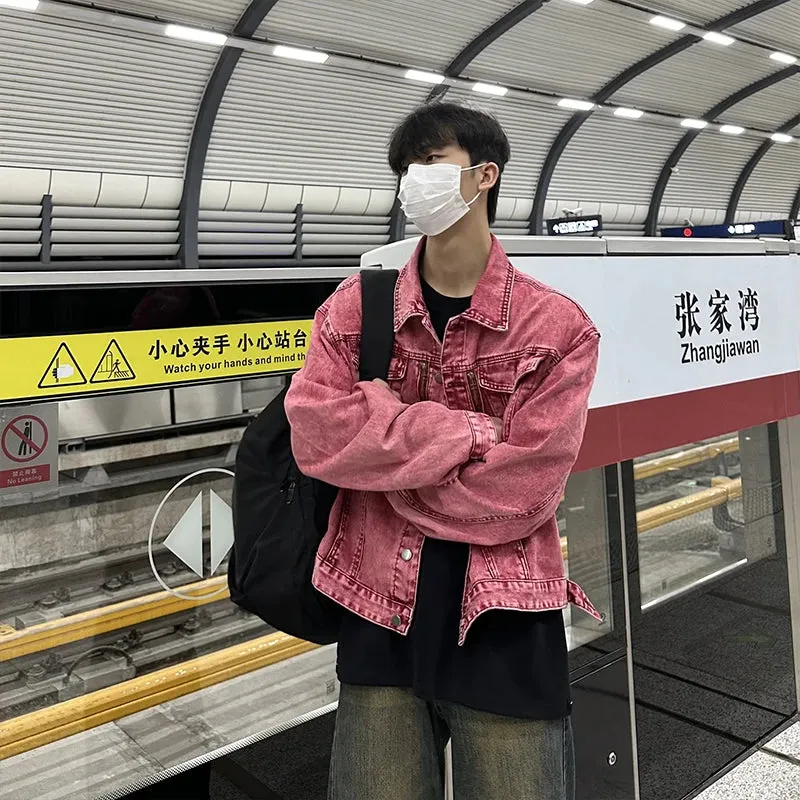 Wiaofellas   -  Men's Luxury Leisure Washed Denim Jacket Streetwear Premium Button-down Korean Popular Harajuku Retro Long Sleeve Cargos Coats
