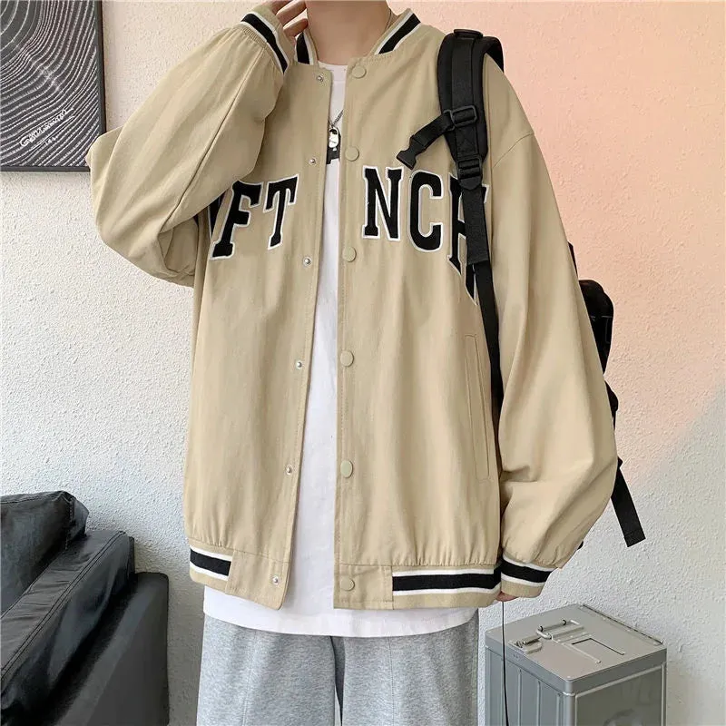 WIAOFELLAS  -  Printed Alphabet Baseball Uniform Men's Casual Sports Loose All-match Trend Retro Jacket Spring And Autumn Jacket Men's Clothes