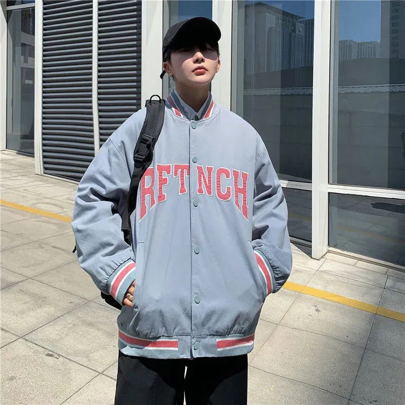 WIAOFELLAS  -  Printed Alphabet Baseball Uniform Men's Casual Sports Loose All-match Trend Retro Jacket Spring And Autumn Jacket Men's Clothes
