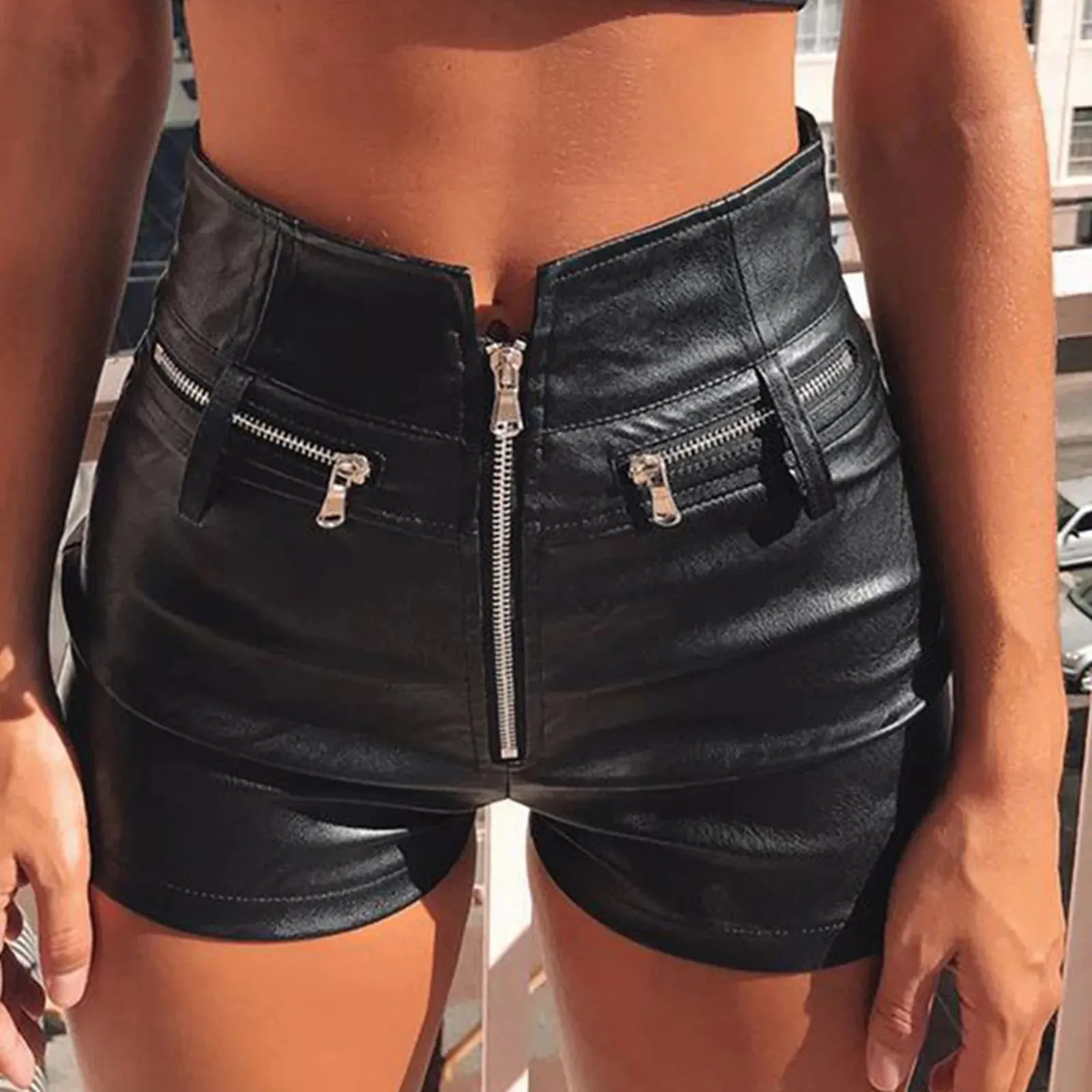 Womens Motorcycle Skinny Coated Faux Leather High Waist Stretch Slim Fit Trousers